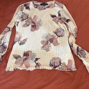 Rachel White Floral Long-Sleeve Ribbed Top